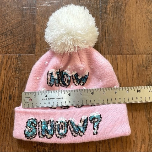 H&M pink & sequins Pom Pom hat, “How About Snow” - Picture 3 of 4
